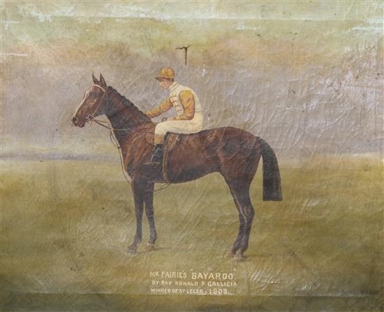 Macksey & Goard, oil on canvas, Portrait of the 1909 St Leger winner, Mr Fairies Bayardo, signed and dated 1910, 43 x 54cm, unframed